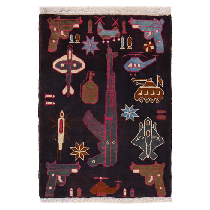 Authentic Afghan AK-47 Rug Art 2.8x2 ft