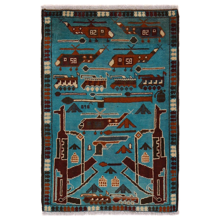 Afghan Carpet With AK-47 Symbols 2.9x2 ft
