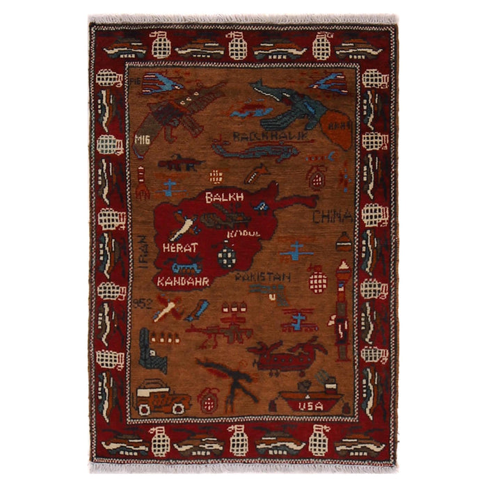 Handwoven Afghan Map Cultural Rug 2.9x2 ft