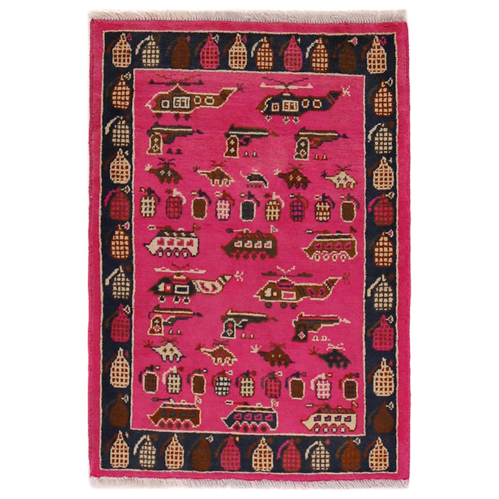Afghan Weapons Rug Handmade War 3.1x2.1 ft
