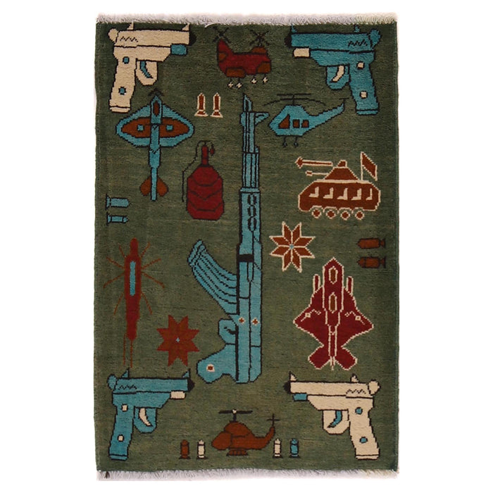 Authentic Afghan AK-47 Rug Tribal 2.8x2 ft