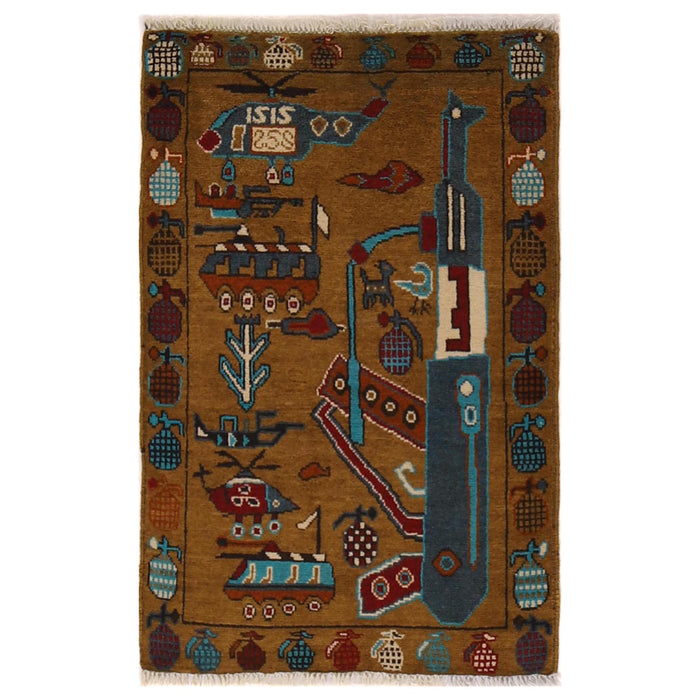 Afghan AK-47 Rug Handwoven Story 2.9x1.9 ft