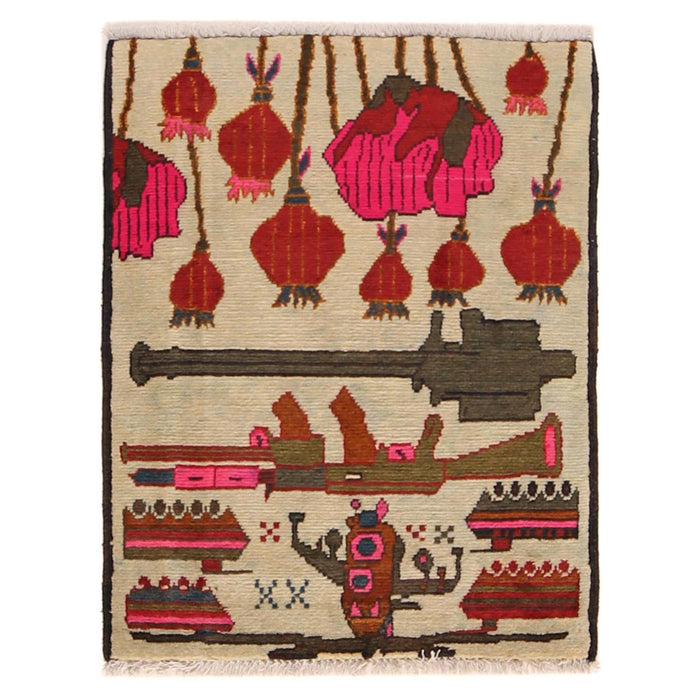 Afghan Weapons Rug Symbol Collector 2.5x2 ft