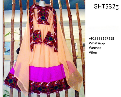 Traditional Afghan Clothes Pashtun Bridal Dress In Peach Color Fabric