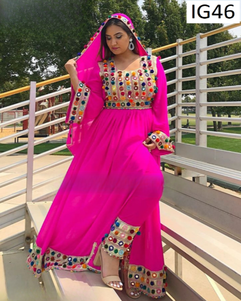 New afghan fashion tribal pink dress