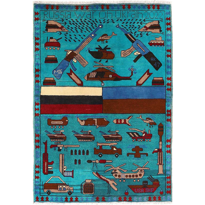 Unique Storytelling Russia & Ukraine War Rug 4.9x3.3 ft