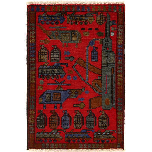 AK-47, Tanks, Helicopter Design Pictorial Rug Nomadic Red Rug