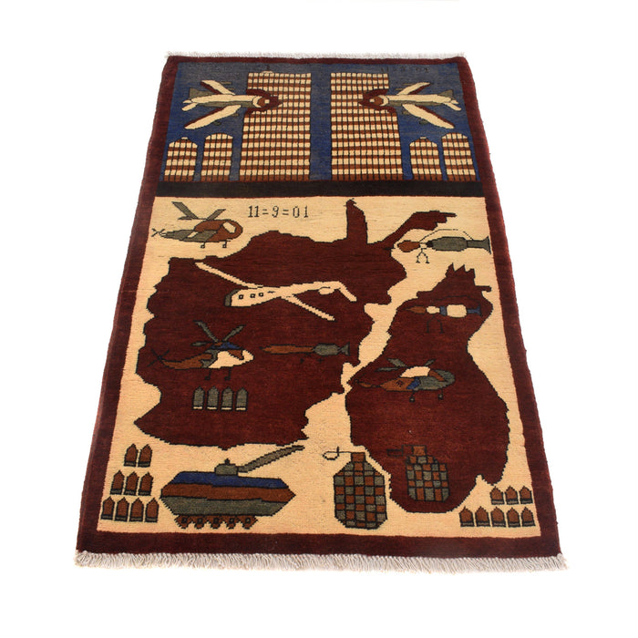 Afghan 9/11 Storytelling War Rug 4.2x2.6 ft