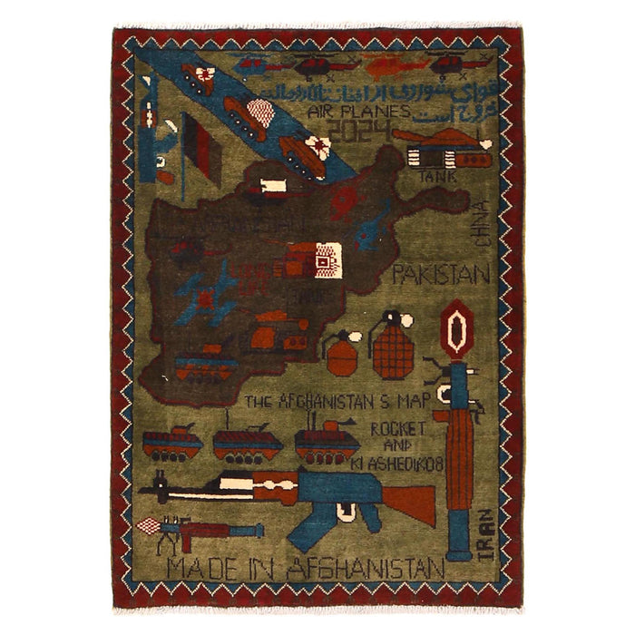 Vintage Cultural Story War Rug 4.1x2.6 ft