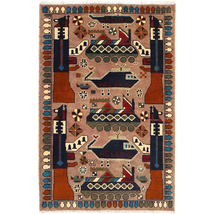 Authentic Afghan Tribal Weapons Carpet 4.1x2.6 ft