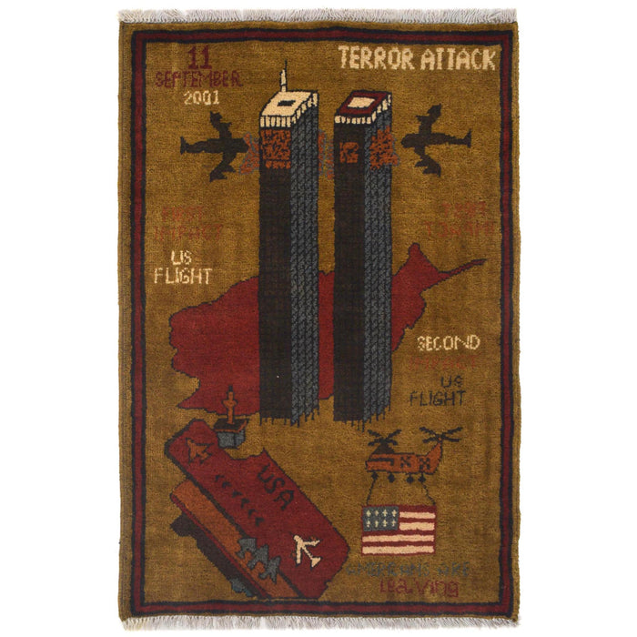Afghan War 9/11 Scene Tapestry Rug 2.9x2 ft