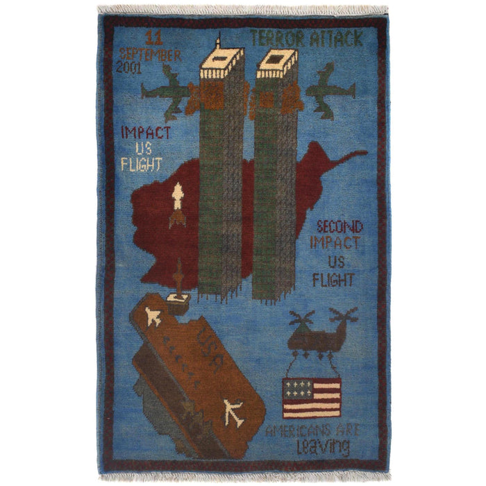 Collectible Artisan 9/11 War Rug 2.9x2 ft