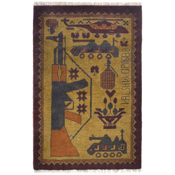 Authentic AK-47 Battle Scene Rug 2.9x2 ft