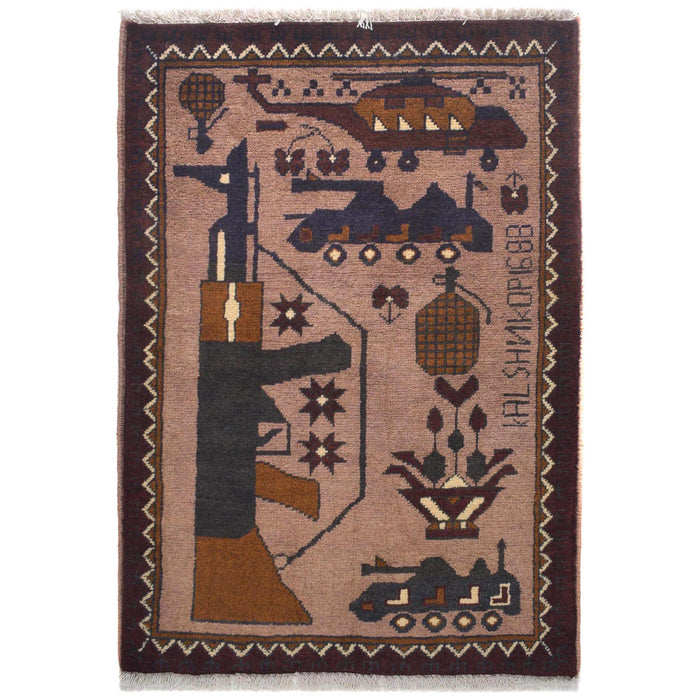 Afghan AK-47 Battle Story Carpet 2.8x2 ft