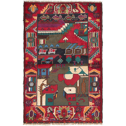Pashtun War Rug Traditional Wool Pictorial Rug For Home Décor War Rug