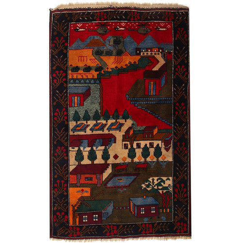 Pashtun War Rug Traditional Wool Pictorial Afghan Rug For Home Décor