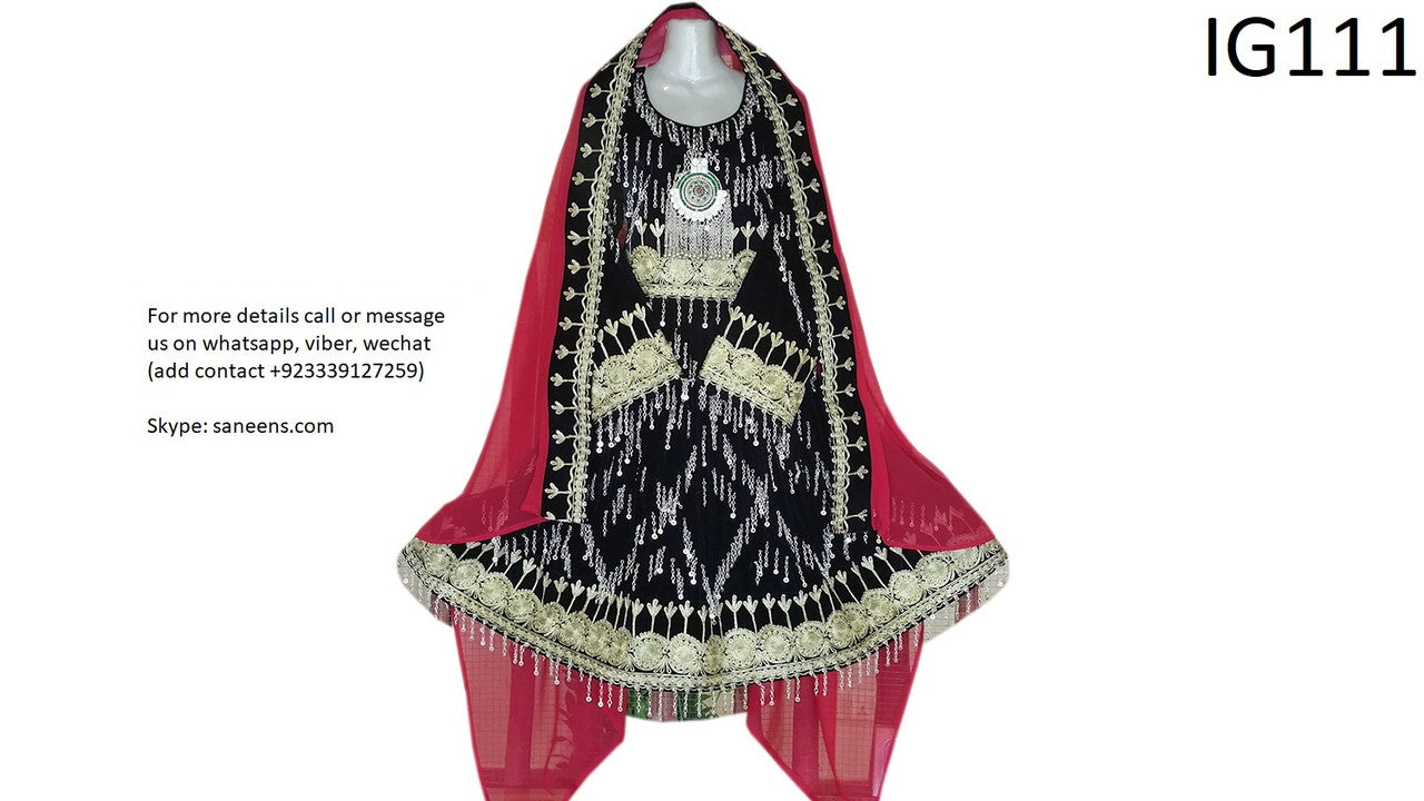 Traditional afghan nikkah dress with polli chain work