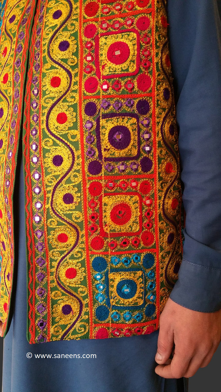 traditional afghan saneens multi color vest