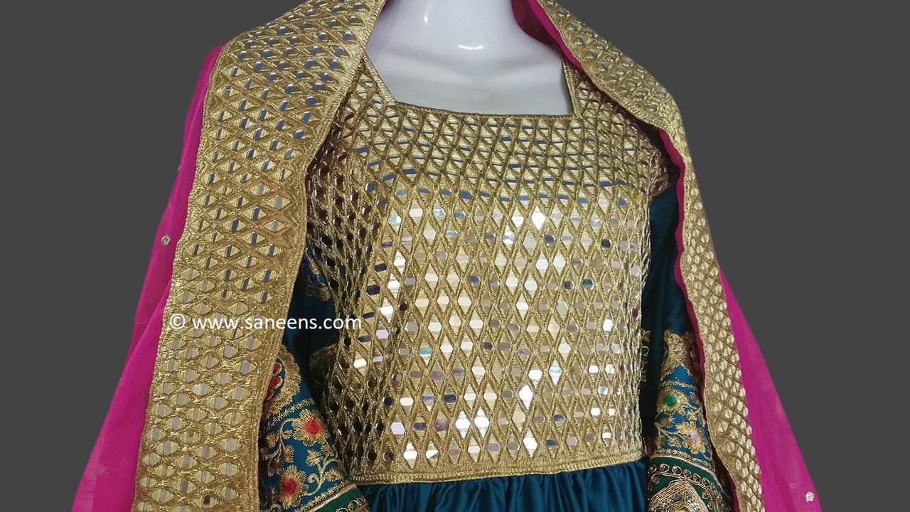 new afghan mirror work pink dress