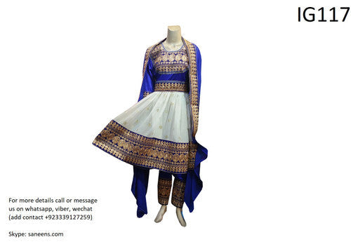 Traditional Afghan hard embroidery white dress