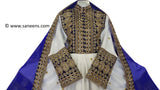 New afghan tribal nomad style white and blue hard embroidery  dress