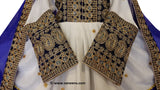 New afghan tribal nomad style white and blue hard embroidery  dress