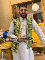 Traditional Afghan green color embroidery vest