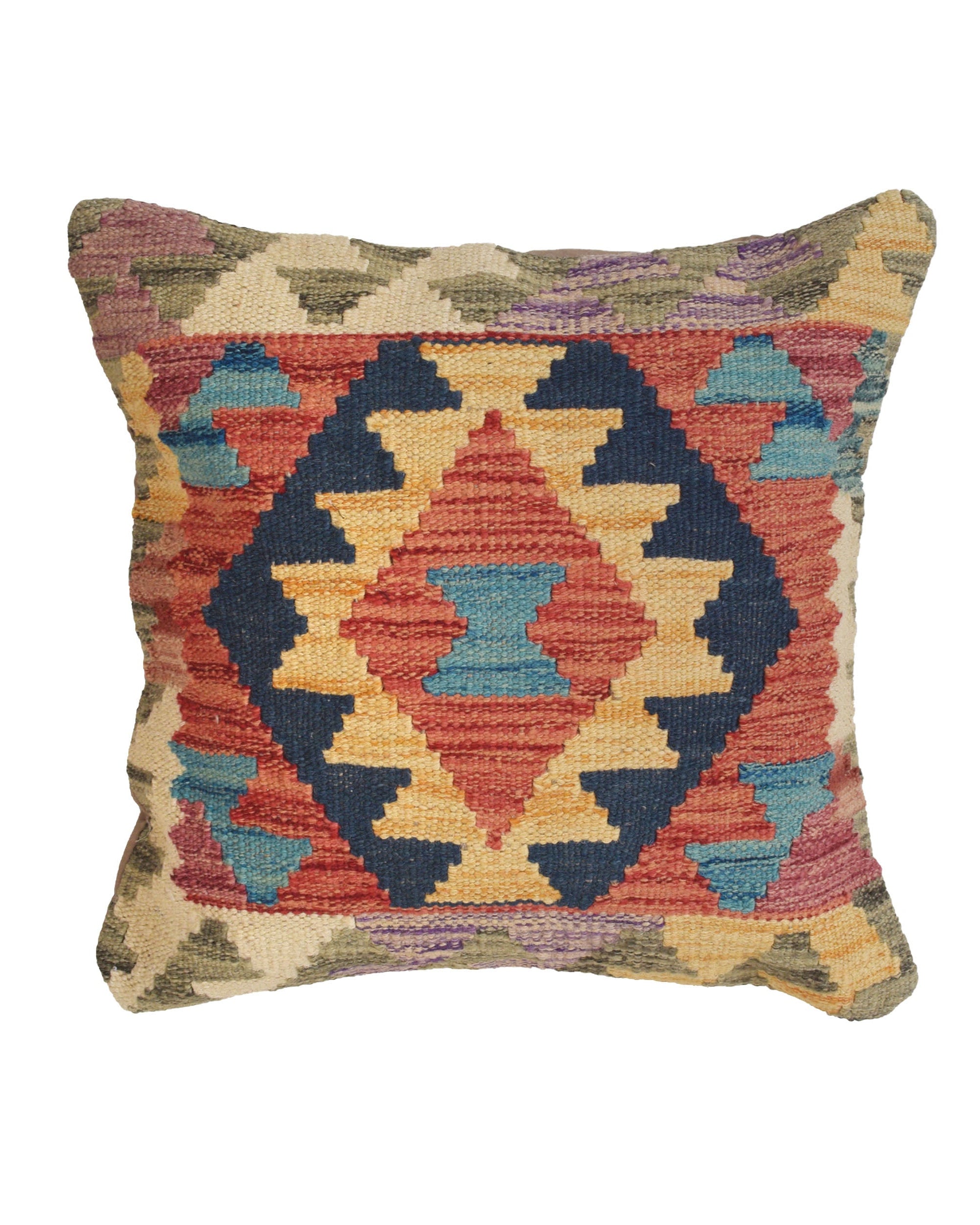 Decorative pillow with geometric pattern on a white background