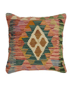 Multicolored patterned pillow on a white background