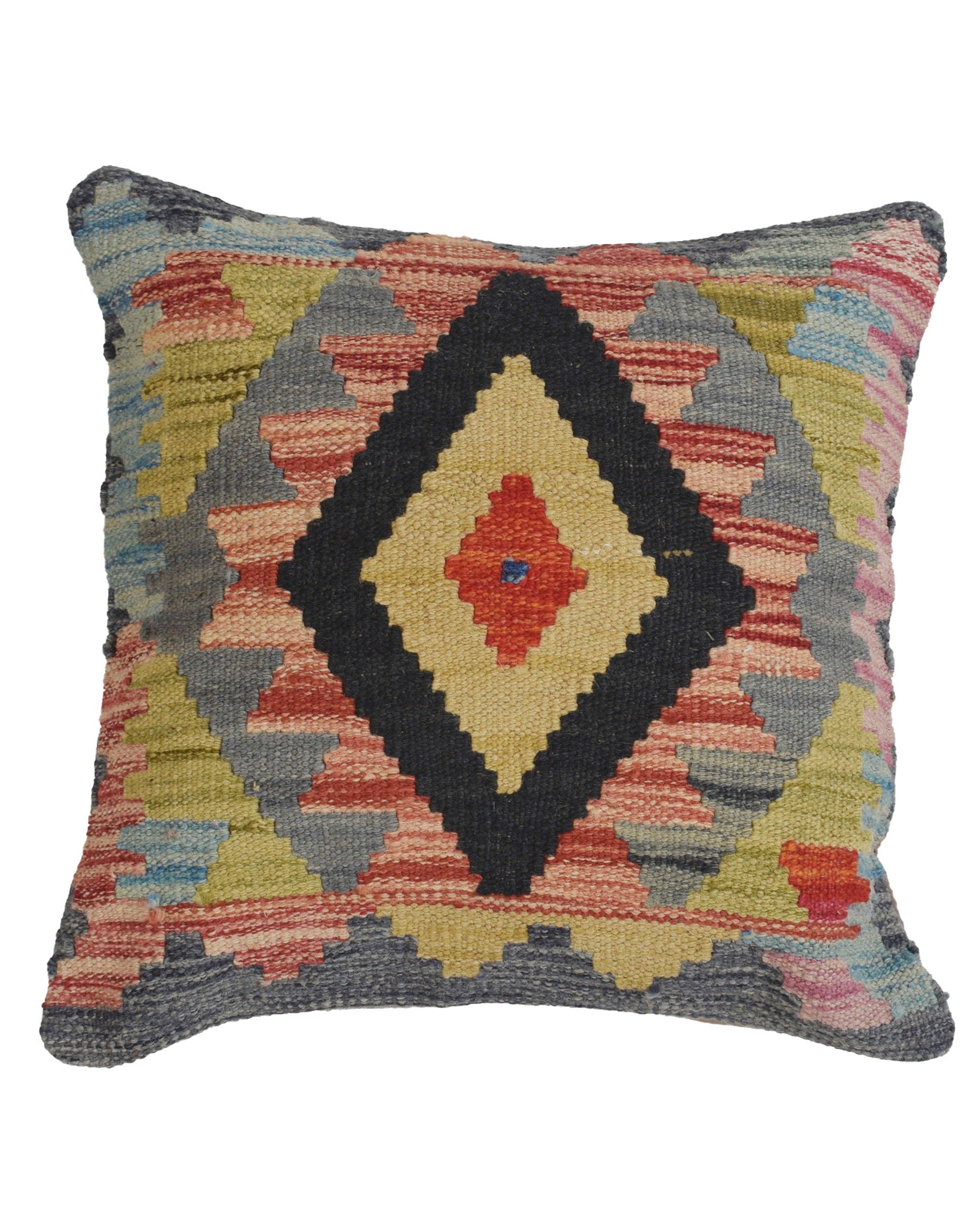 Decorative pillow with geometric pattern on a white background