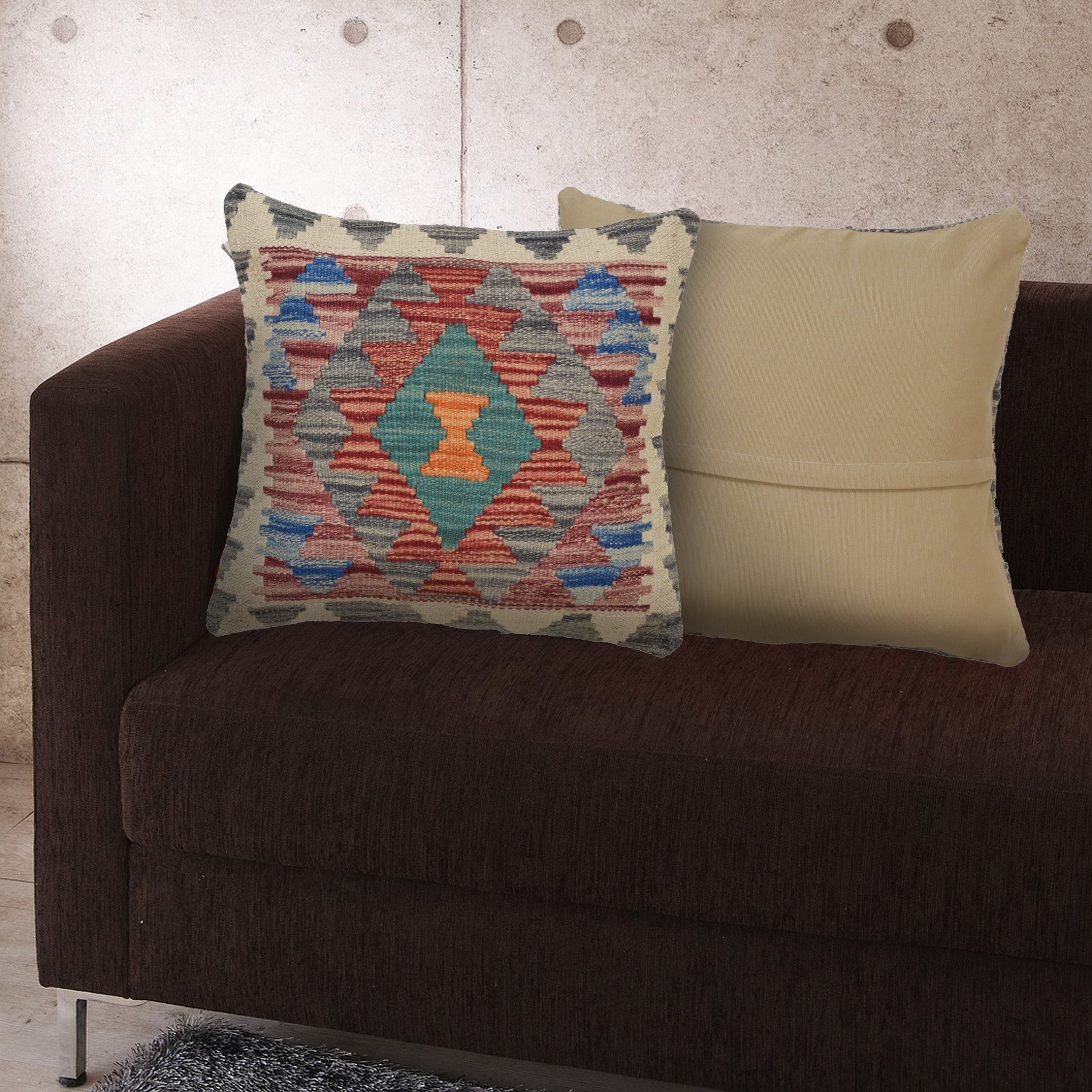 Rustic Afghan Cushion Piece 1.3x1.3 ft