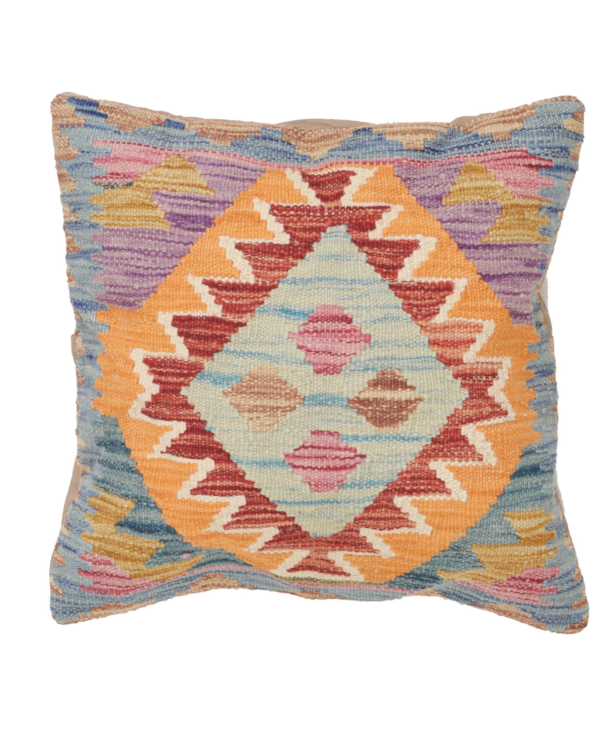 Decorative pillow with geometric pattern on a white background