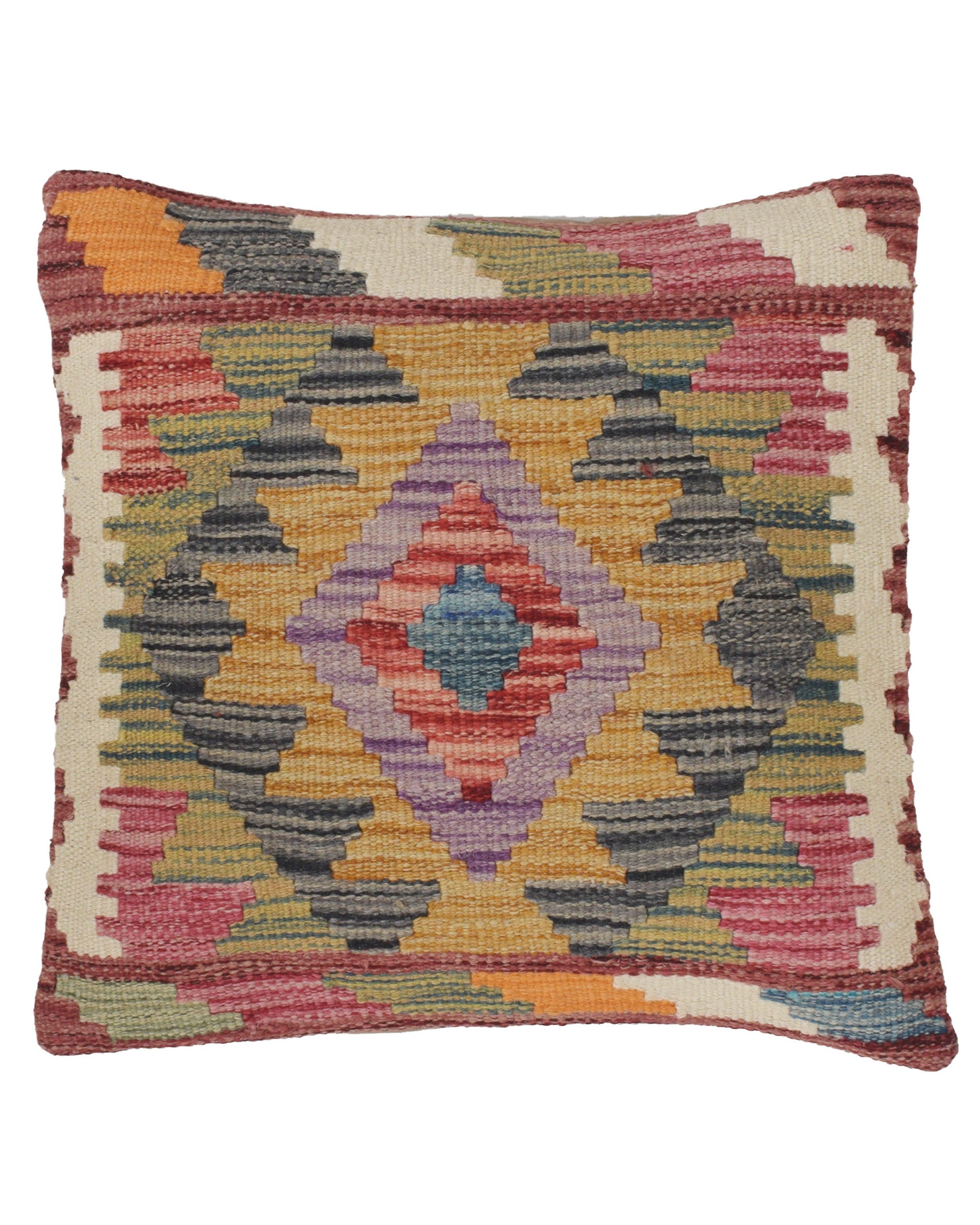 Decorative pillow with geometric pattern on a white background