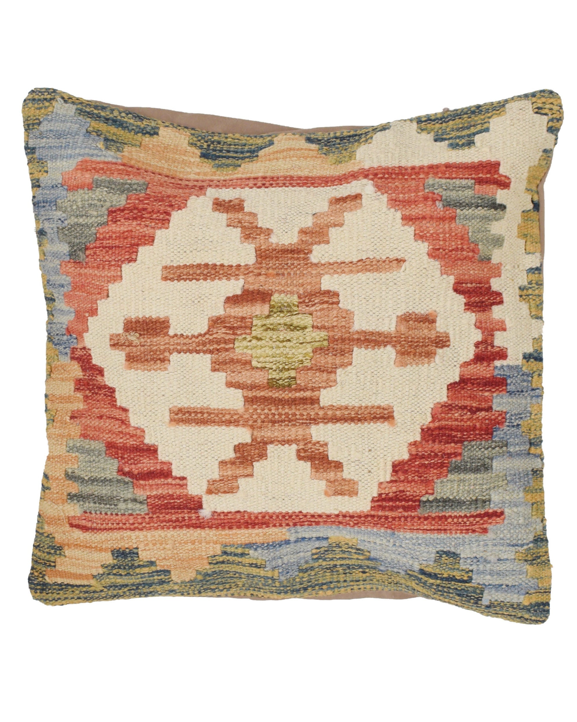 Decorative pillow with geometric pattern on a white background