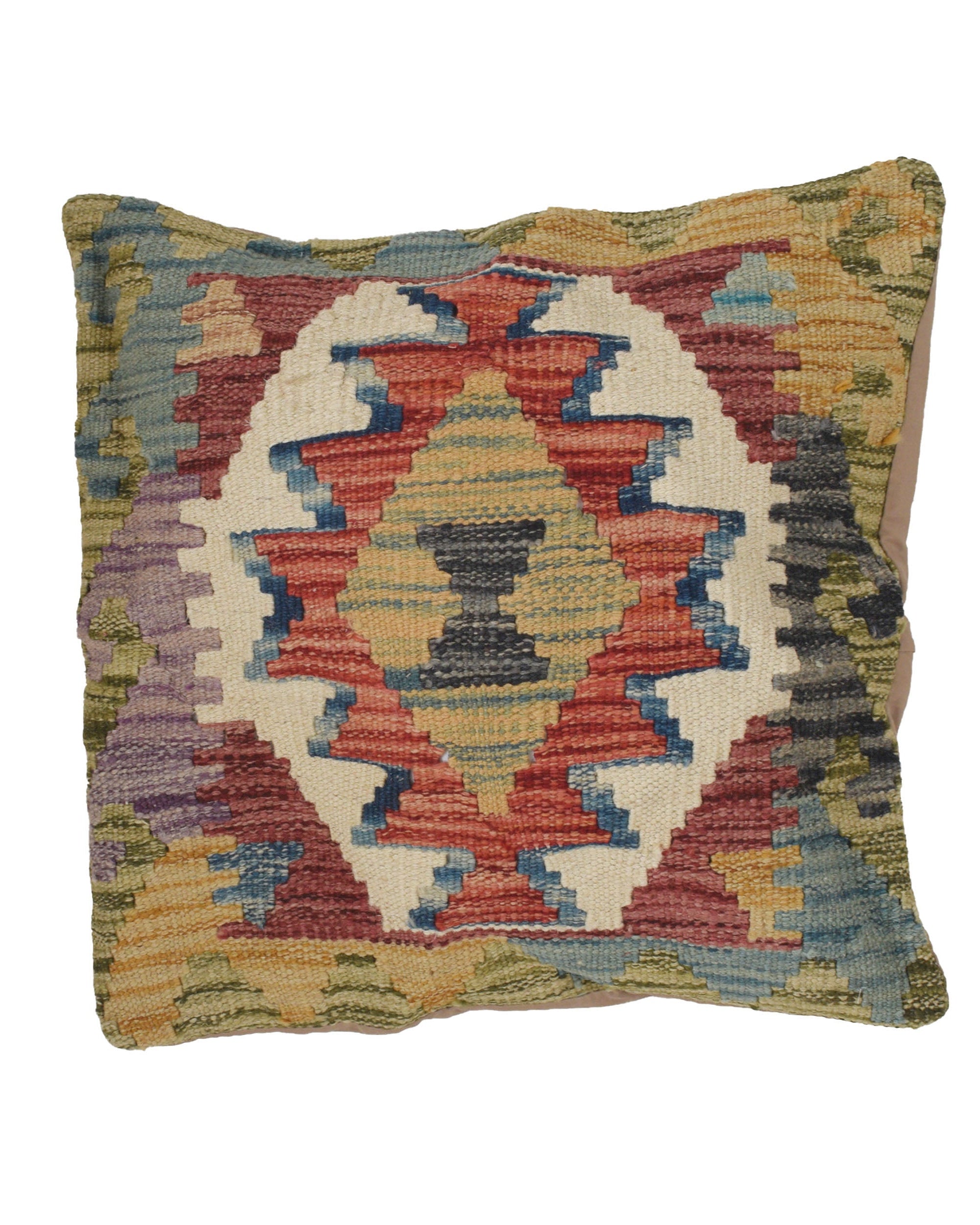 Decorative pillow with geometric pattern on a white background