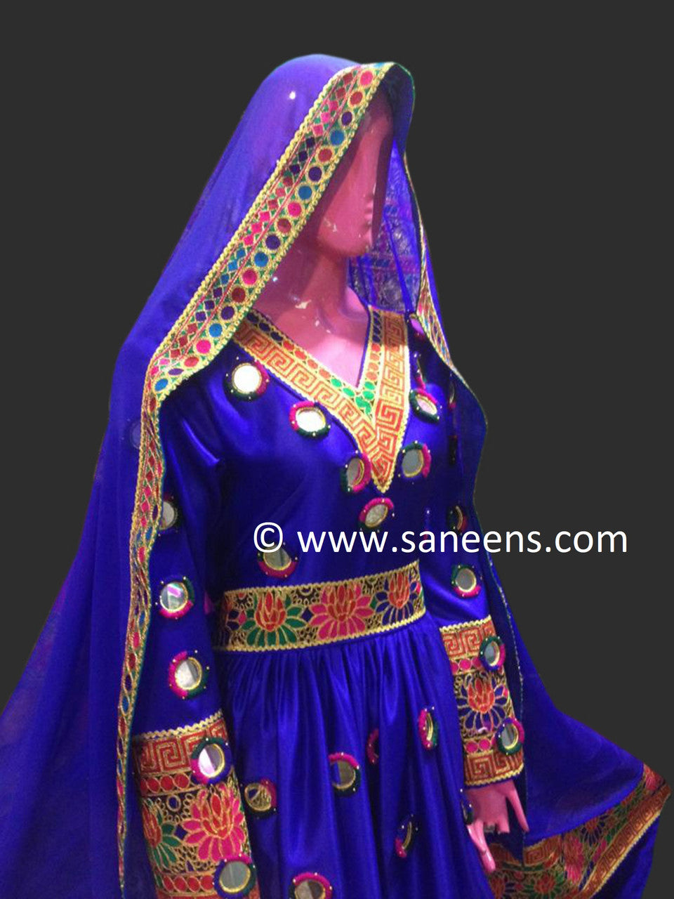 afghan kuchi mirror work blue long dress