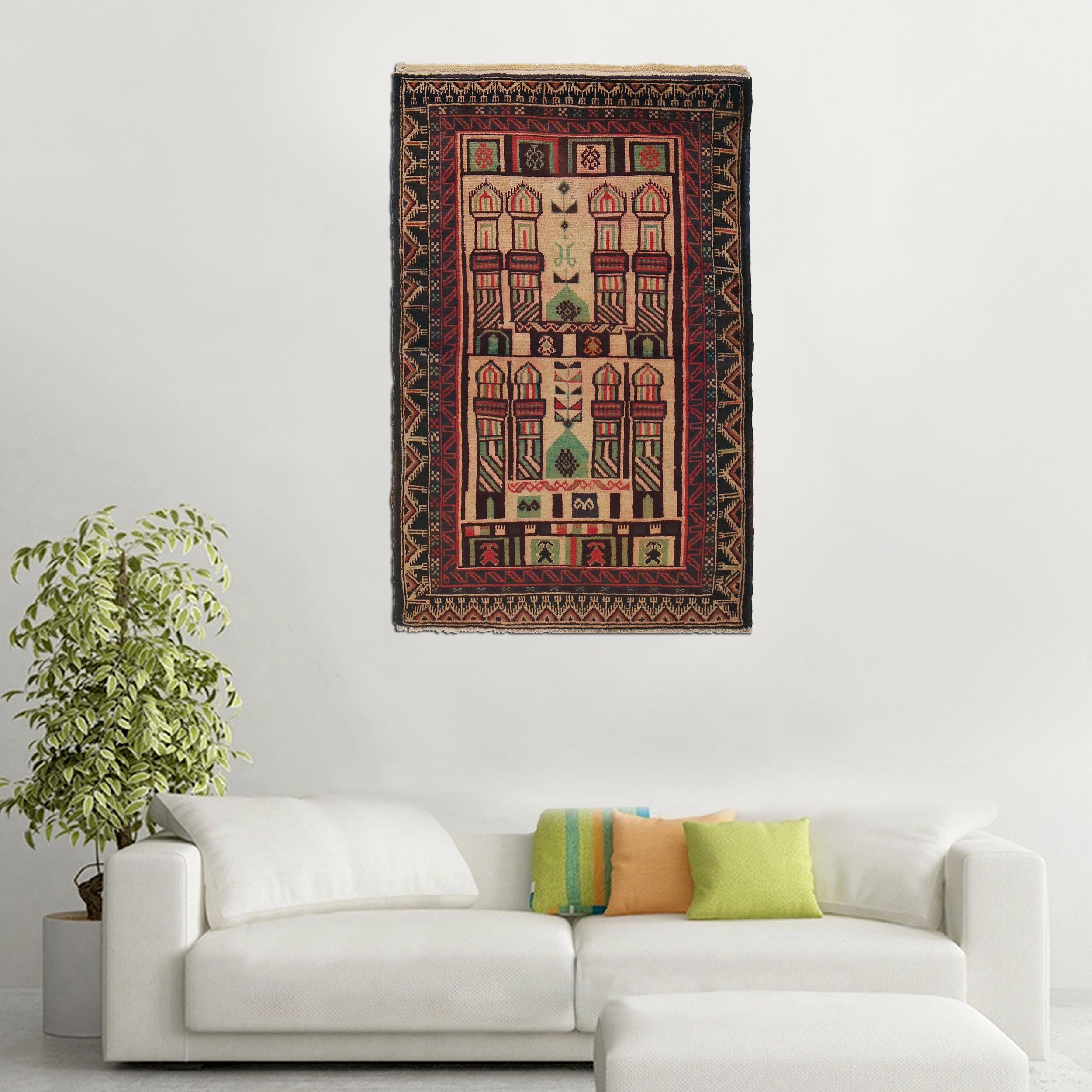 Prayer Rug Handmade Afghan Craft 4.7x3.1 ft