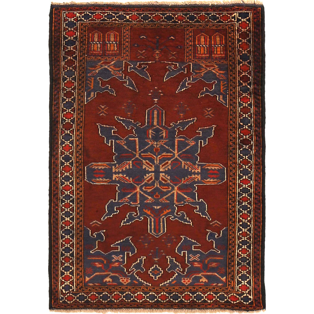 Afghan Tribal Prayer Rug Design 3.7x2.6 ft