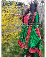Afghan traditional bridal kuchi dress for nikkah in green color