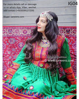 Afghan traditional bridal kuchi dress for nikkah in green color