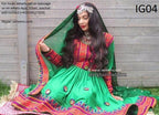 Afghan traditional bridal kuchi dress for nikkah in green color