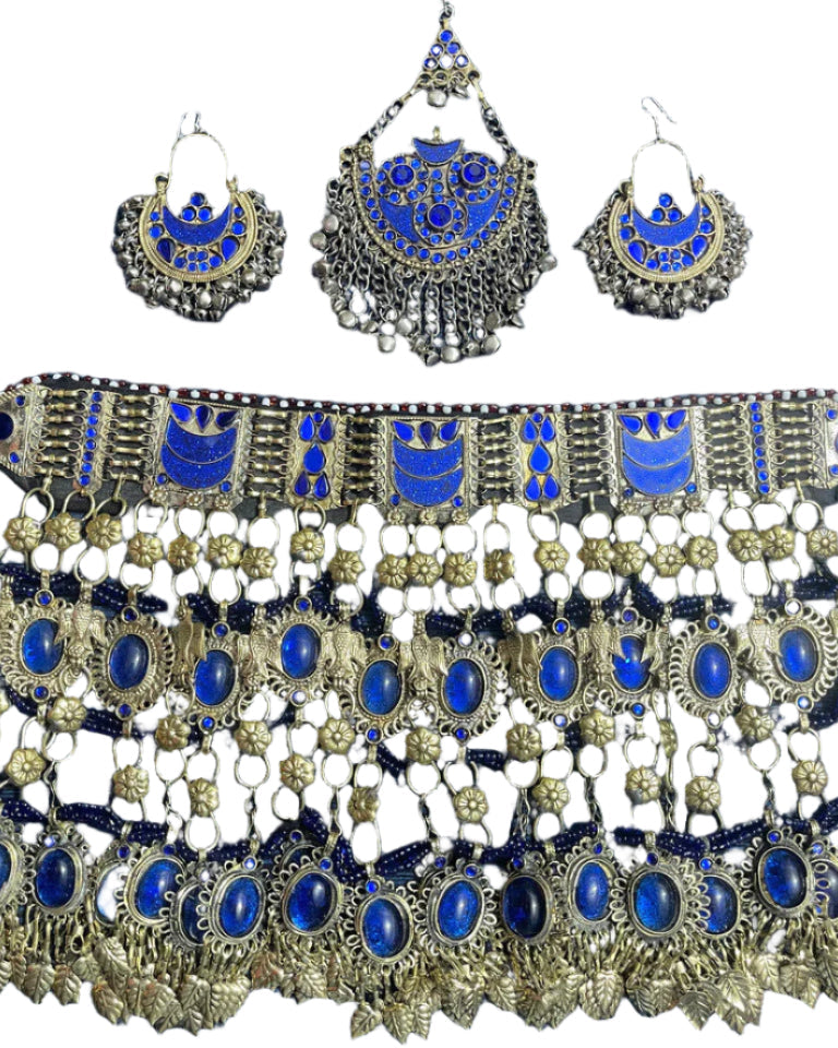 afghan kuchi jewelry set in blue glass stones