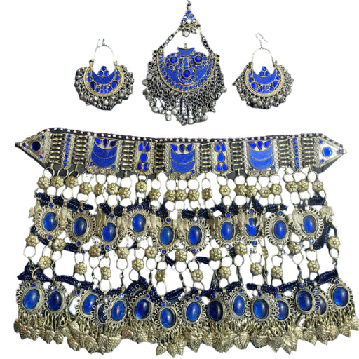 afghan kuchi jewelry set in blue glass stones