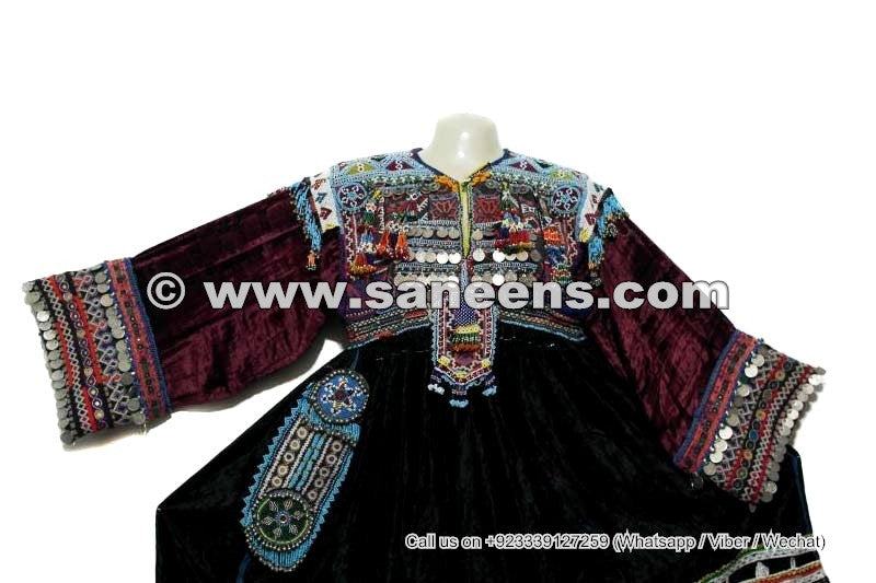 Afghan Vintage Black Dress With Tassels