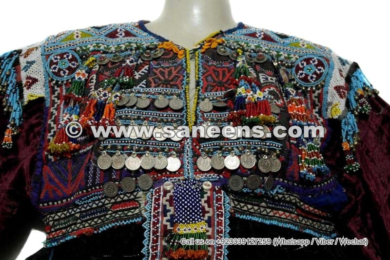 Afghan Vintage Black Dress With Tassels