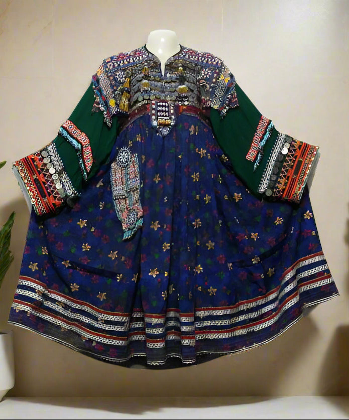 Afghan Baloch Coins Work Blue Dress