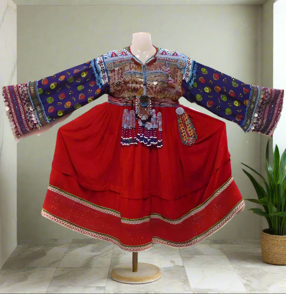Homemade Kuchi Baloch Coins Red Dress
