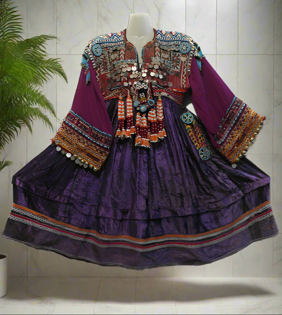 Baloch Banjara Coins Work Purple Frock