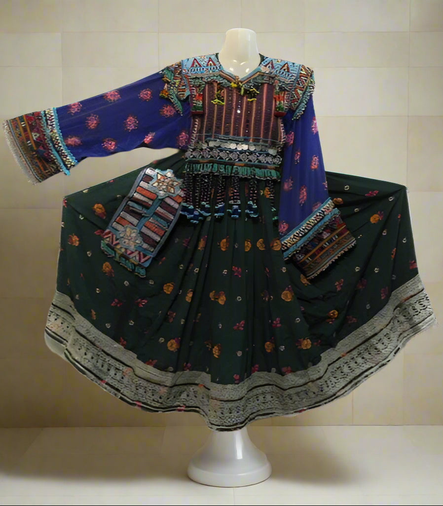 Baloch Gypsy Coins Work Green Dress