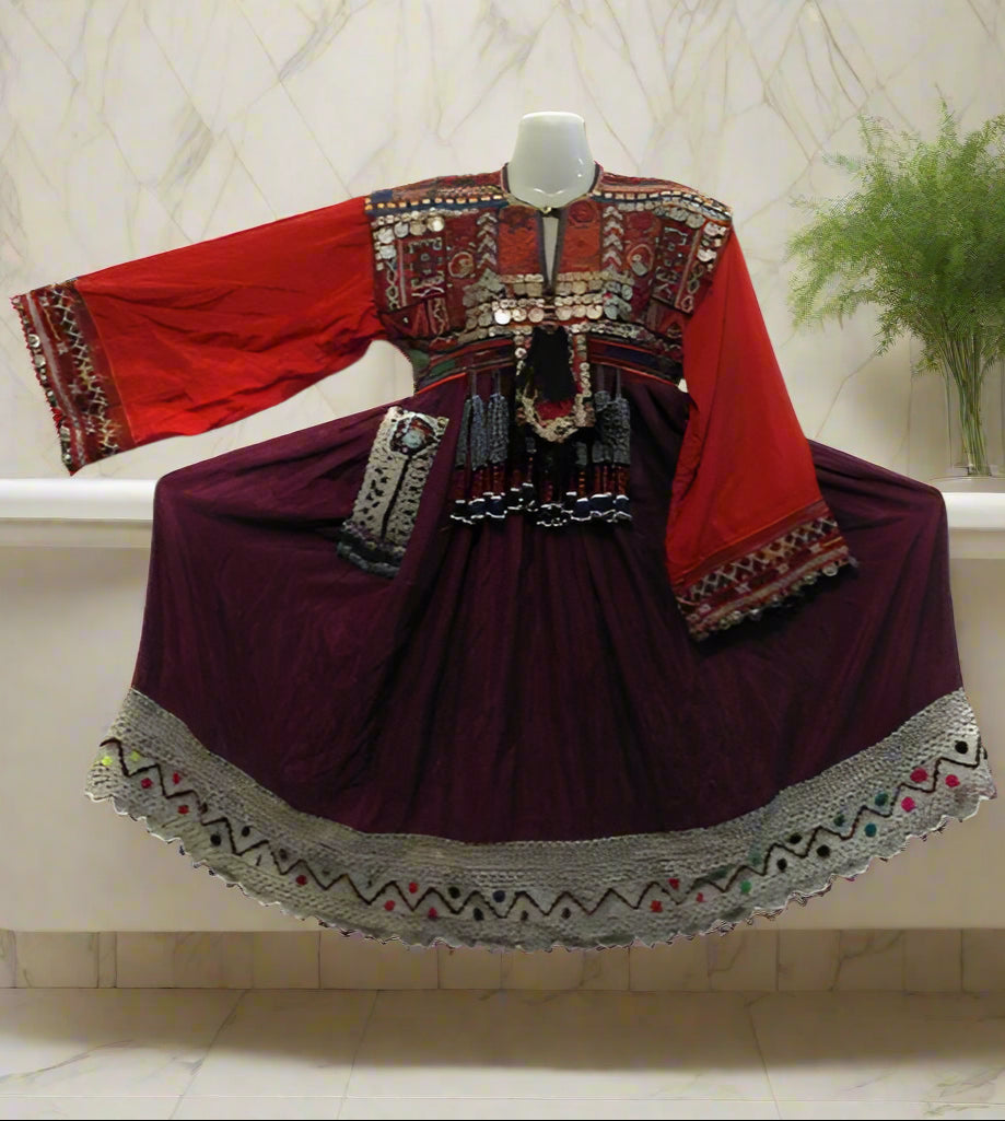 Baloch Tribal Vintage Maroon Dress